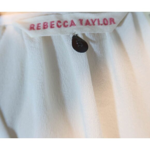 REBECCA TAYLOR Cream Sheer Lace Silk Long Sleeve Popover Blouse Top Size 8 - Picture 7 of 10
